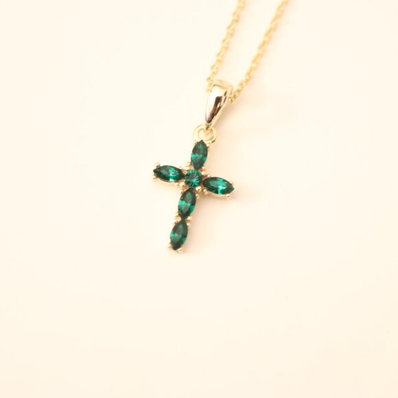 Emerald Cross Necklace - Picture 7 of 9